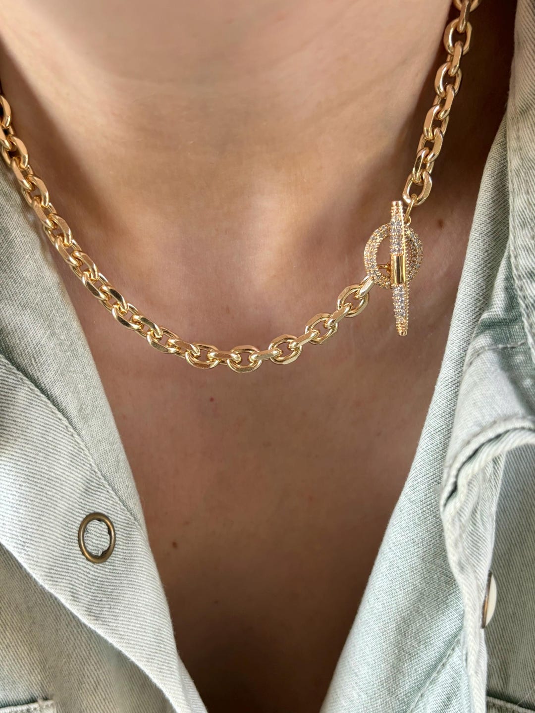 Gold Statement Necklace, Chunky Chain Choker, Gold Chunky Chain Necklace, T-bar Chain Necklace, Gold Toggle Necklace, Gold Chunky Chain - Etsy UK