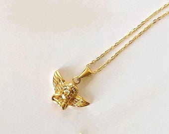 Collana angelo, collana angelo bambino, angelo custode, collana delicata, angelo placcato oro 18 carati, collana cherubino, arcangelo, regalo per la mamma