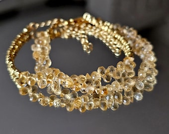 Armband citrien, gold filled edelsteenarmband, handgemaakte citrien sieraden, gefacetteerde citrien kralenarmband, elegant cadeau voor haar