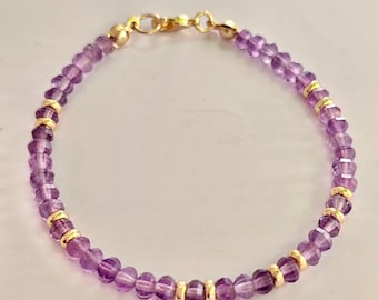 Amethyst Beaded Bracelet, Amethyst Jewelry, Handmade Bracelet, Healing Crystals Bracelet, February Birthstone, Purple Gemstones Bracelet