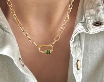 Gold Plated Paperclip Chain, Gold Rolo  Charm Chain Necklace, Layering Chain Necklace, Statement Gold Chain, Mini Carabine Chain