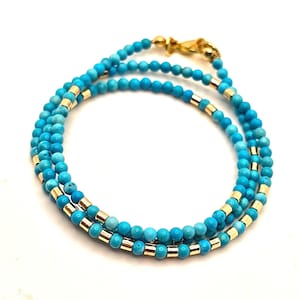 Dainty Turquoise Necklace, Blue Stone Choker Necklace, December Birthstone, Handmade Jewelry, Special Gift Necklace, Tiny Beads Necklace