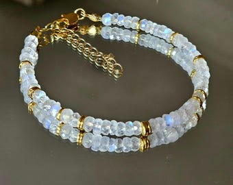 Maansteen armband verstelbaar, geboortesteen juni, minimalistische sieraden, armband kristallen edelsteen, intuïtie cadeau voor haar, handgemaakt