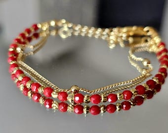 Red Coral Handmade Beaded Bracelet, Coral Jewelry, Healing Crystals Bracelet, April Birthstone, November Birthstone, Red Bracelet