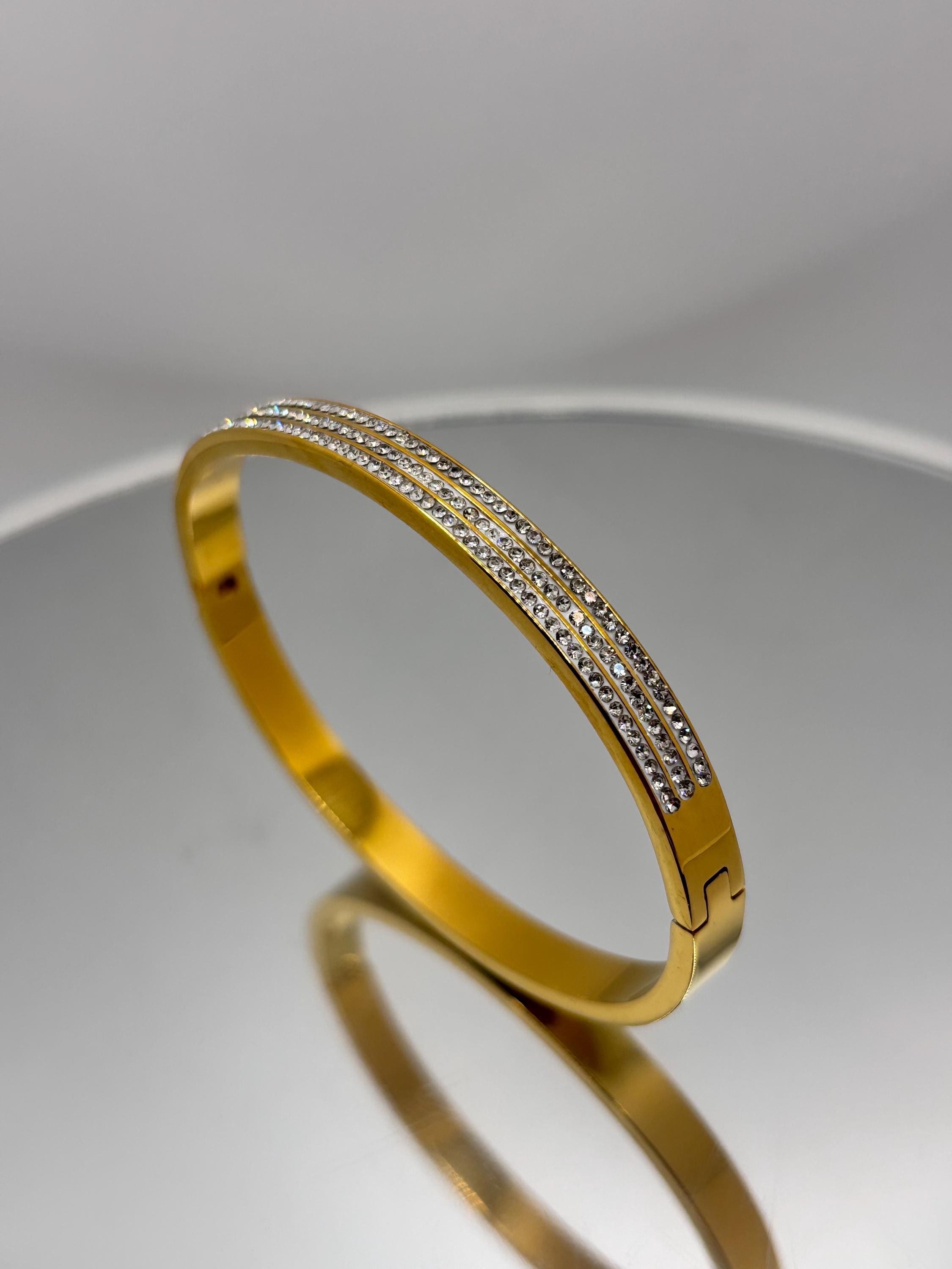 Oval Wide Bangle, Cubic Zirconia Setting Bracelet, Layering Bangle