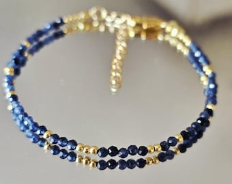 Blue Sapphire bracelet, gold bracelet, dainty bracelet, September birthstone jewelry,  tiny gemstone bracelet, skinny beads bracelet
