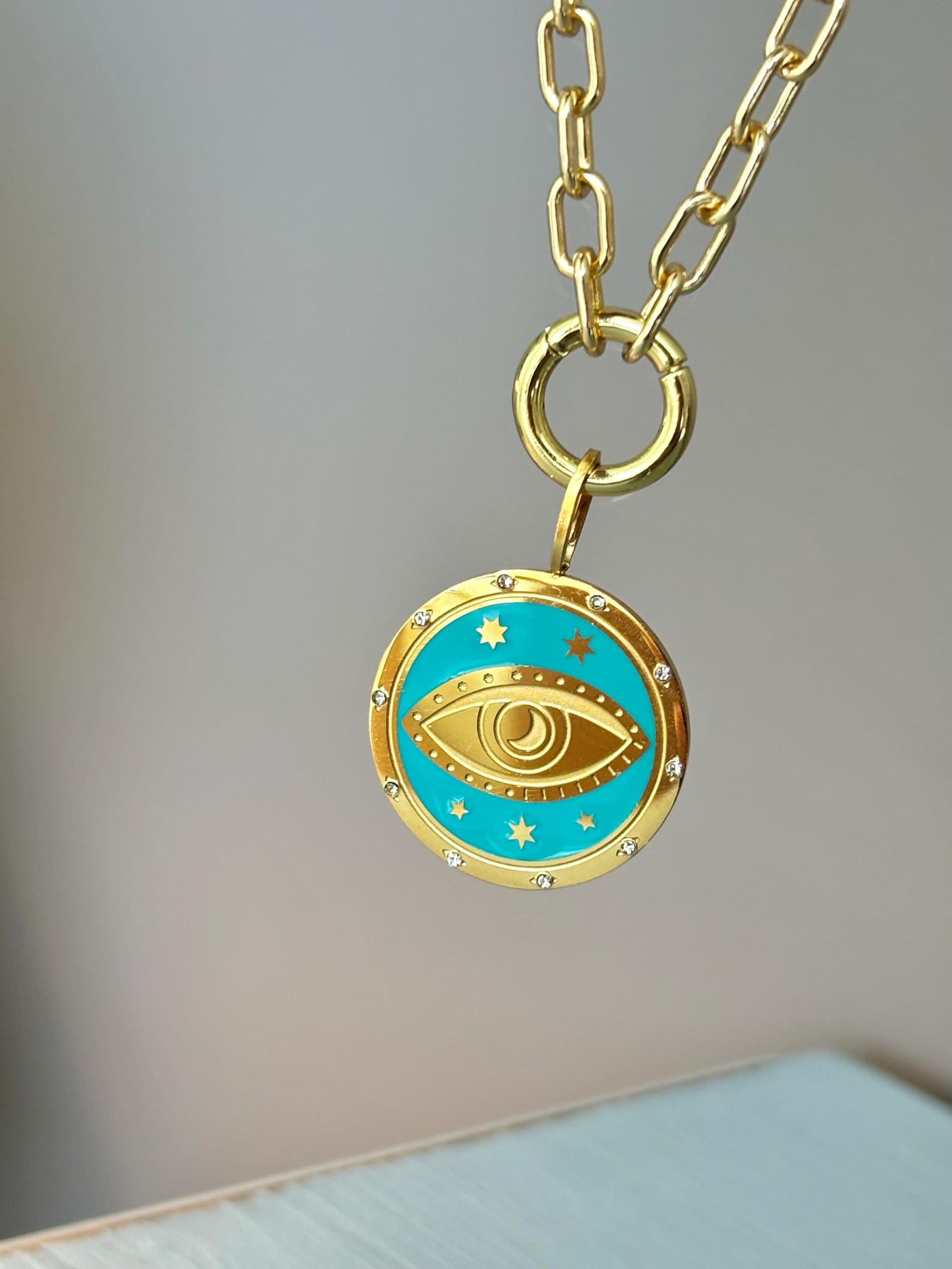 Gold Medallion Chain, Evil Eye Pendant Necklace, Amulet Pendant ...