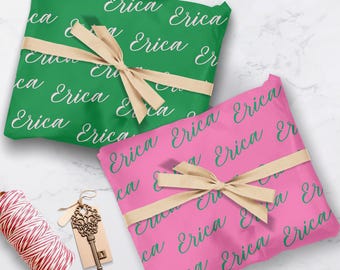 Personalized Name Gift Wrap, Custom Name Green and Pink Wrapping Paper, Wrapping Paper for Any Occasion, Birthday Name Gift 004