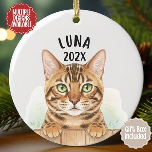 Bengal Cat Ornament, Personalized Cat Christmas Ornament, Custom Cat Name Keepsake, Bengal Cat Lover Gift 00PETC014O