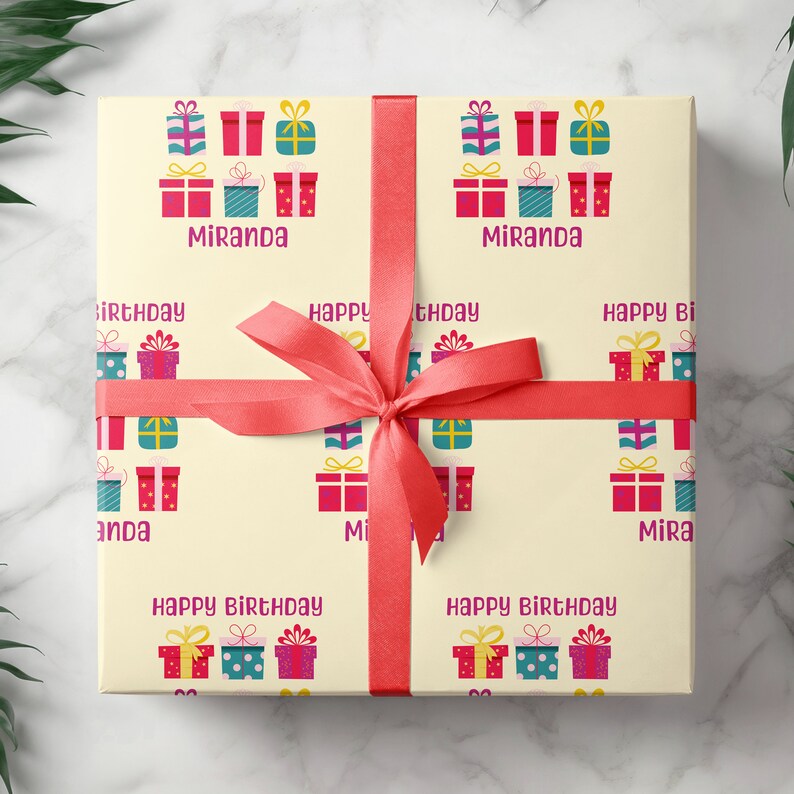 Personalized Name Birthday Gift Wrap, Retro Customized Bday Presents, Vintage Bday Wrapping