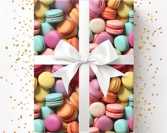 Macaron Gift Wrap, Colorful Macarons Novelty Present, Macaron Party Wrapping for Birthdays, Wedding, and Baby Shower, Gag Gifts 00FoodC004
