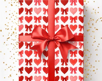 Pink Hearts Wrapping Paper Roll, Cute Valentine Gift Wrap, Sweet Love Holiday Paper, Romantic Party Gift Wrap 02FEBC003