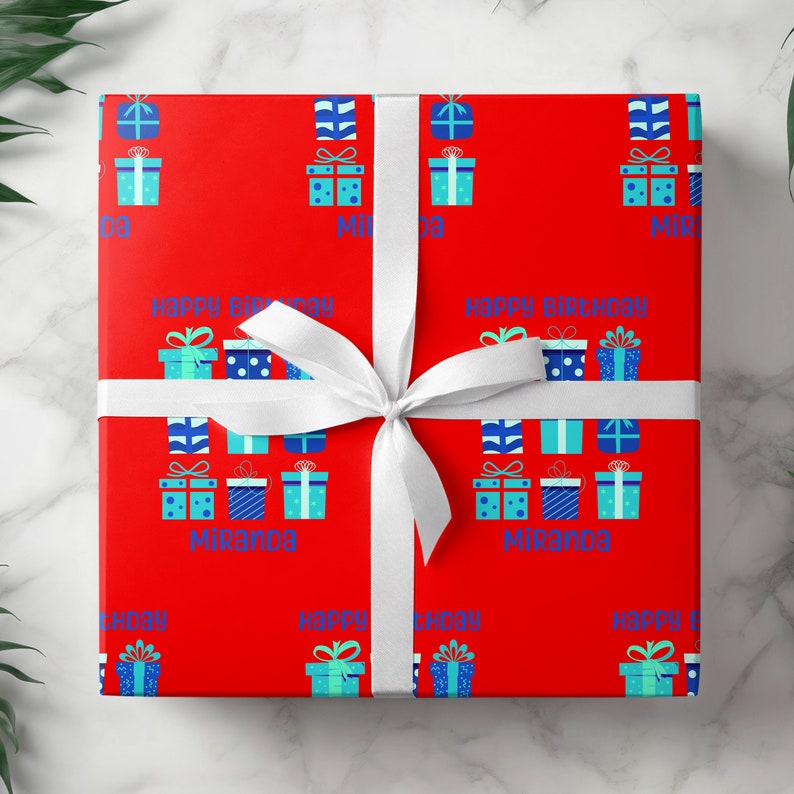 Personalized Name Birthday Gift Wrap, Retro Customized Bday Presents