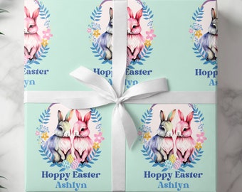 Personalized Easter Wrapping Paper, Custom Name Bunny Gift Wrap, Spring Easter Bunny Present, Love Rabbit Wrapping Paper Roll 002