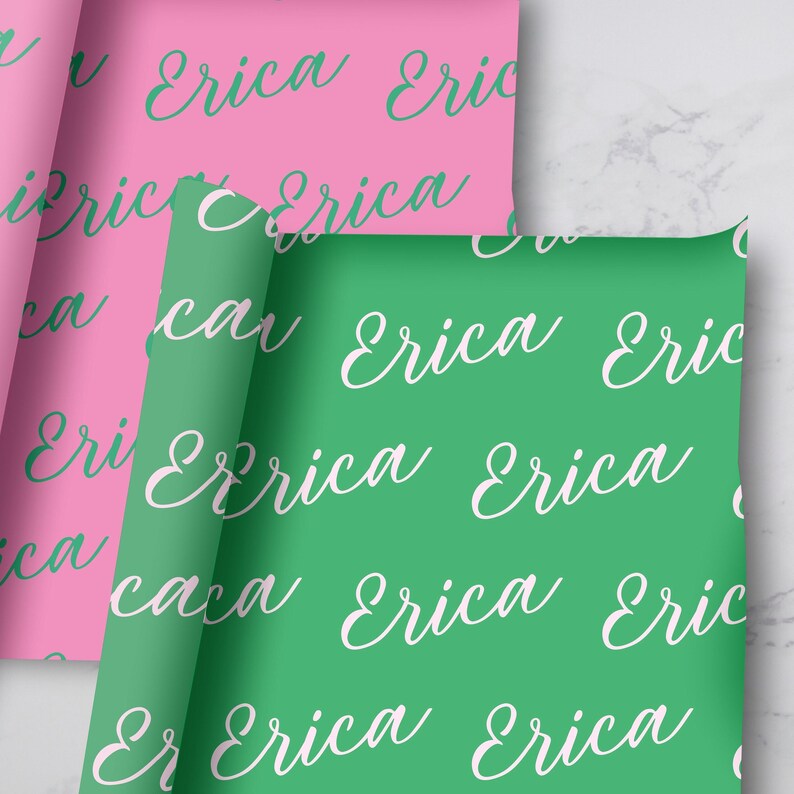 Personalized Name Gift Wrap, Custom Name Green and Pink Wrapping Paper, Wrapping Paper for Any Occasion, Birthday Name Gift 004 image 9