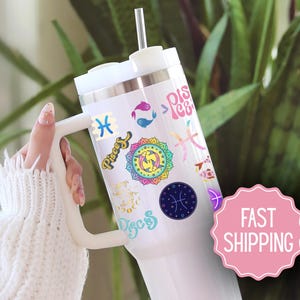 Pisces 40 oz Tumbler, Custom Astrology Travel Mug, 20 oz Horoscope Sign Gift, Personalized Zodiac Cup, Star Sign Stamp Style Travel Cup