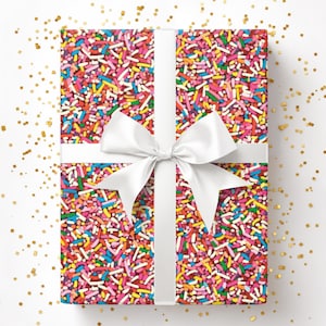 Rainbow Sprinkles Gift Wrap, Colorful Birthday Wrapping Paper, Fun Party Dessert Theme Gift Wrap, Cupcake Sprinkle Pattern Paper 00FoodC007