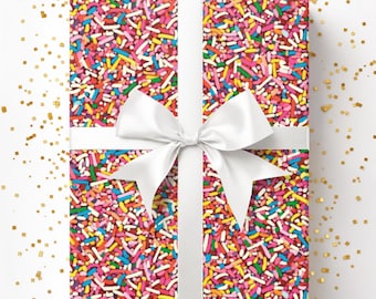 Rainbow Sprinkles Gift Wrap, Colorful Birthday Wrapping Paper, Fun Party Dessert Theme Gift Wrap, Cupcake Sprinkle Pattern Paper 00FoodC007