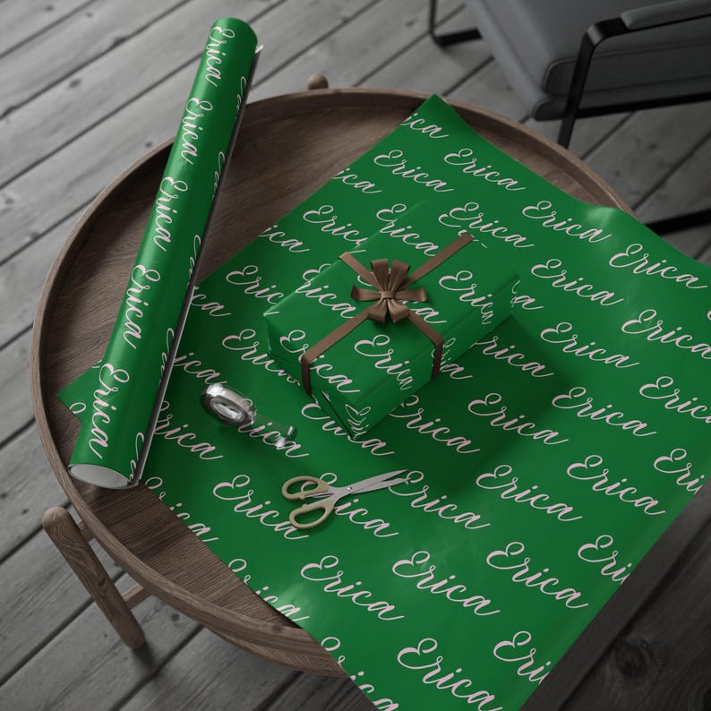Personalized Name Gift Wrap, Custom Name Green and Pink Wrapping Paper, Wrapping Paper for Any Occasion, Birthday Name Gift 004 image 7