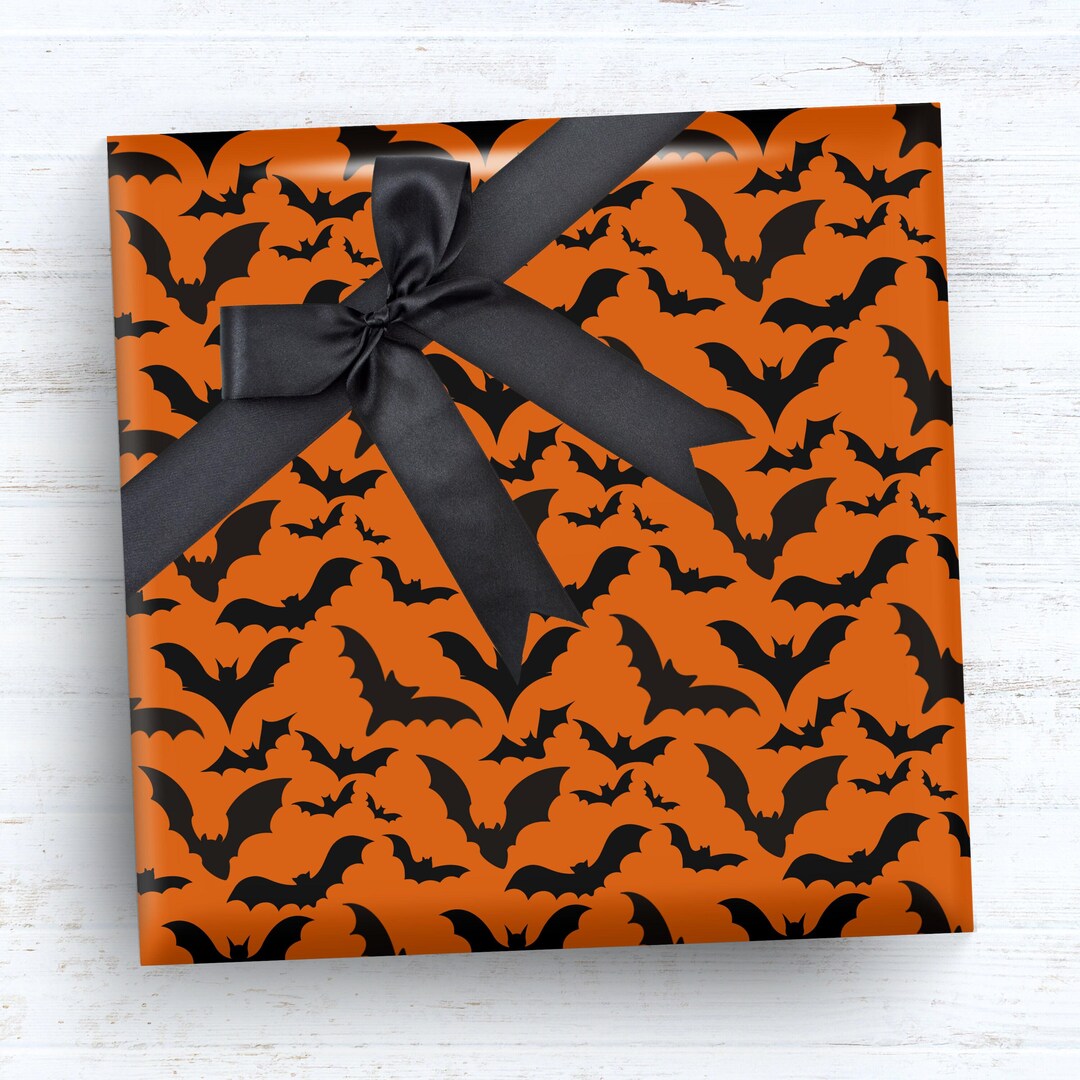 Halloween Bats Wrapping Paper, Bat Lover Present, October Birthday Gift ...