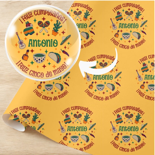 Personalized Happy Cinco de Mayo Gift Wrap, Feliz Cinco de Mayo Wrapping Paper, Mexico Themed Gifting, Mexican May Birthday Present 001