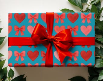 Pink Hearts Wrapping Paper Roll, Cute Valentine Gift Wrap, Sweet Love Holiday Paper, Romantic Party Gift Wrap 02FEBC003