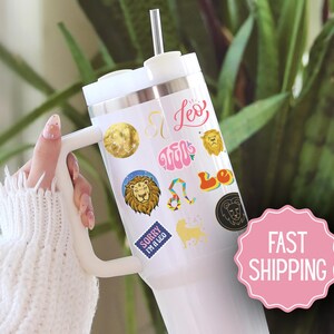 Leo 40 oz Tumbler, Custom Astrology Travel Mug, 20 oz Horoscope Sign Gift, Personalized Zodiac Cup, Star Sign Stamp Style Travel Cup