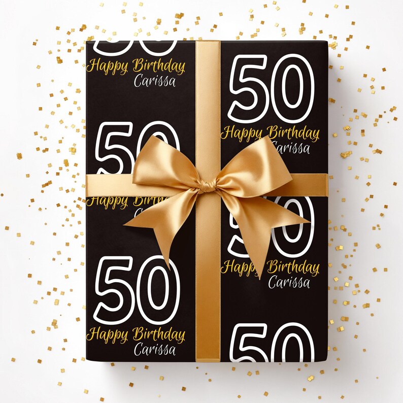 Custom Age Milestone Birthday Wrapping Paper Personalized Name, Perfect Gift Wrap 16th 18th 21st 30th 40th 50th 75th 100th Celebrations 006 immagine 3