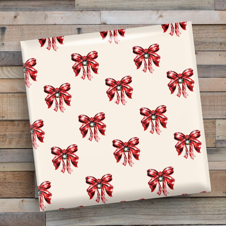 Red Bow Wrapping Sticker Elegant Red Bow Wrapping Paper, Christmas Personalized Gifts, Vintage ...