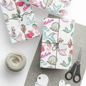 Personalized Name Mermaid Gift Wrap, Customized Under the Sea Birthday Present, Bday Wrapping Paper Roll for Girl, Sea Creature Theme 002 bild 9