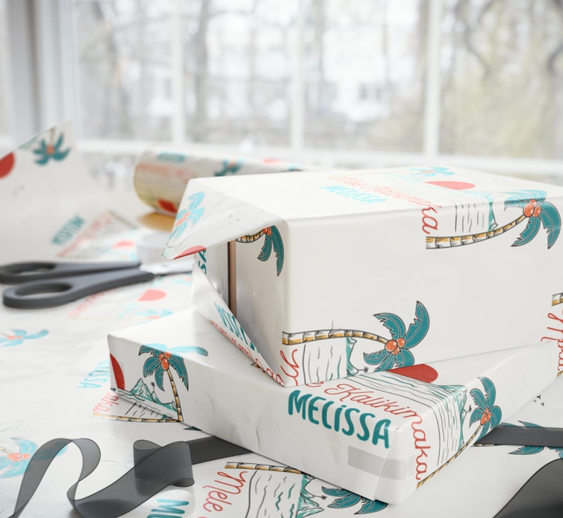 Mele Kalikimaka Personalized Wrapping Paper Vintage Hawaii Christmas