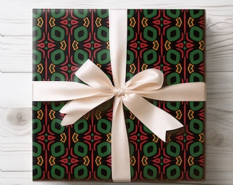 African Inspired Gift Wrap, Kwanzaa Abstract Print Wrapping Paper, Afrocentric All Season Gift Wrap Roll 005