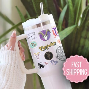 Capricorn 40 oz Tumbler, Custom Astrology Travel Mug, 20 oz Horoscope Sign Gift, Personalized Zodiac Cup, Star Sign Stamp Style Travel Cup