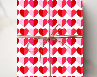 Red Hearts Wrapping Paper Roll, Valentine Gift Wrap, Classic Love Holiday Paper, Romantic Party Gift Wrap 02FEBC002