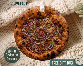 Adorno de pizza suprema, pizza de Chicago, adorno de elefante blanco, pequeños regalos para compañeros de trabajo, regalos para amantes de la comida, regalos originales 00FOODC037O
