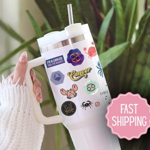 Cancer 40 oz Tumbler, Custom Astrology Travel Mug, 20 oz Horoscope Sign Gift, Personalized Zodiac Cup, Star Sign Stamp Style Travel Cup