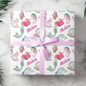Personalized Name Mermaid Gift Wrap, Customized Under the Sea Birthday Present, Bday Wrapping Paper Roll for Girl, Sea Creature Theme 002 bild 1