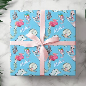 Personalized Name Mermaid Gift Wrap, Customized Under the Sea Birthday Present, Bday Wrapping Paper Roll for Girl, Sea Creature Theme 002 bild 7