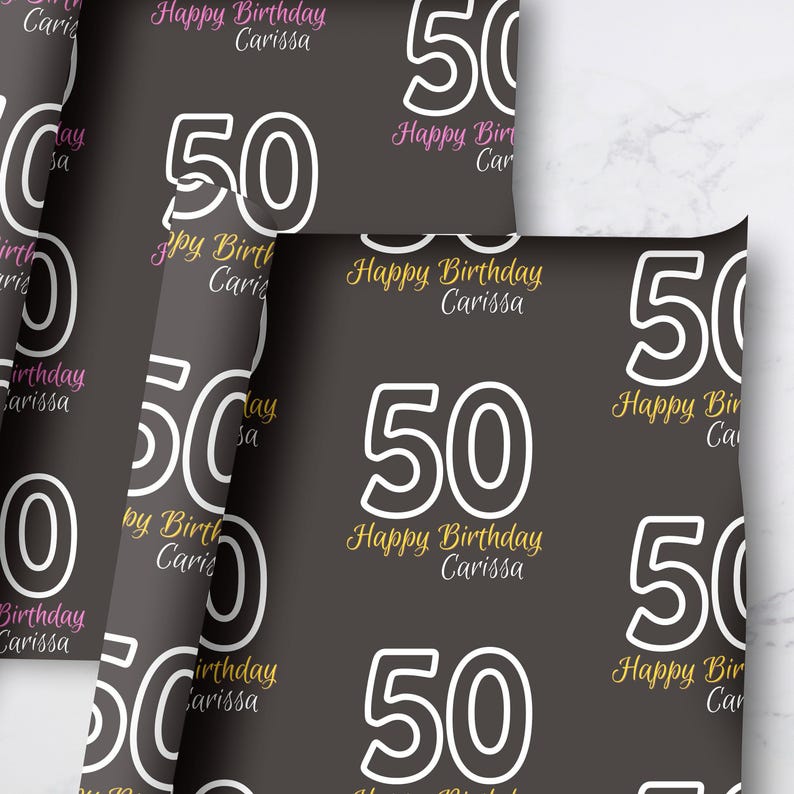 Custom Age Milestone Birthday Wrapping Paper Personalized Name, Perfect Gift Wrap 16th 18th 21st 30th 40th 50th 75th 100th Celebrations 006 immagine 6
