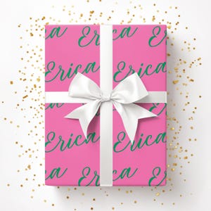 Personalized Name Gift Wrap, Custom Name Green and Pink Wrapping Paper, Wrapping Paper for Any Occasion, Birthday Name Gift 004 image 3
