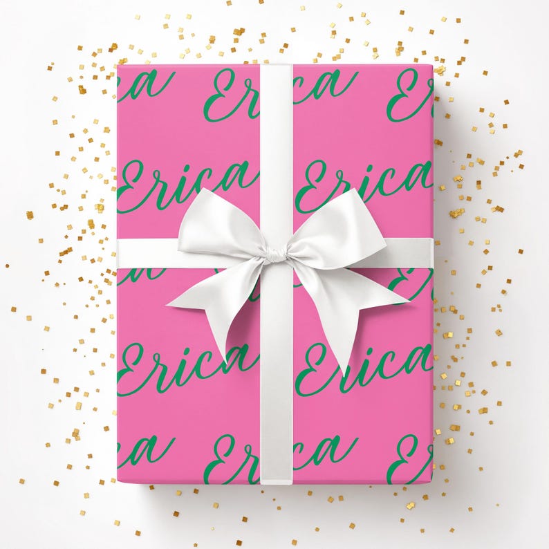 Personalized Name Gift Wrap, Custom Name Green and Pink Wrapping Paper, Wrapping Paper for Any Occasion, Birthday Name Gift 004 image 3