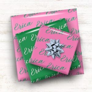 Personalized Name Gift Wrap, Custom Name Green and Pink Wrapping Paper, Wrapping Paper for Any Occasion, Birthday Name Gift 004 image 5
