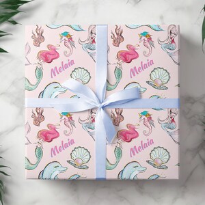 Personalized Name Mermaid Gift Wrap, Customized Under the Sea Birthday Present, Bday Wrapping Paper Roll for Girl, Sea Creature Theme 002 bild 5