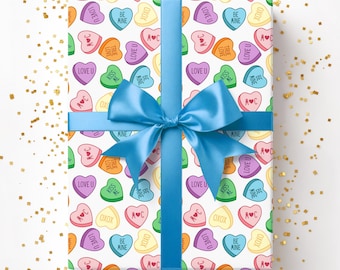 Personalized Conversation Hearts Wrapping Paper Roll, Custom Initials Valentine Gift Wrap, Cute Love Candy Heart Paper 02FEBC007