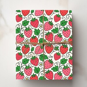 Fruit Strawberry Gift Wrap, Fun Kids Wrapping Paper, Cute Party Wrap, Sweet Red Berry Paper, Baby Shower Present, Birthday Wrap 00FoodC015