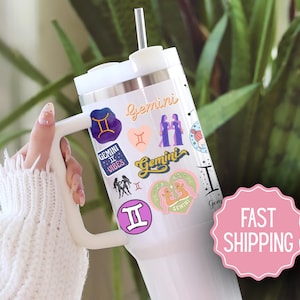 Gemini 40 oz Tumbler, Custom Astrology Travel Mug, 20 oz Horoscope Sign Gift, Personalized Zodiac Cup, Star Sign Stamp Style Travel Cup