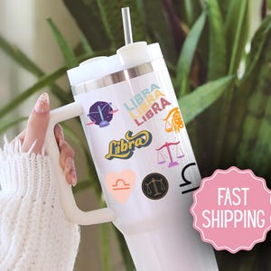 Libra 40 oz Tumbler, Custom Astrology Travel Mug, 20 oz Horoscope Sign Gift, Personalized Zodiac Cup, Star Sign Stamp Style Travel Cup