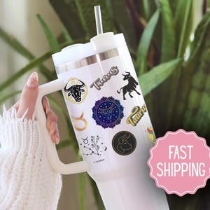 Taurus 40 oz Tumbler, Custom Astrology Travel Mug, 20 oz Horoscope Sign Gift, Personalized Zodiac Cup, Star Sign Stamp Style Travel Cup