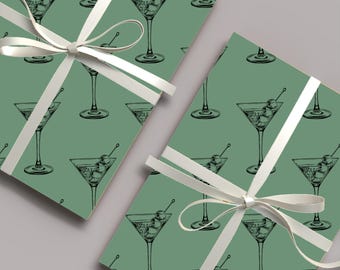 Dirty Martini Wrapping Paper, Olive Cocktail Gift Wrap, Funny Alcohol Bar Party Paper, Happy Hour Drink Theme Gift Wrapping 00DrinkC004