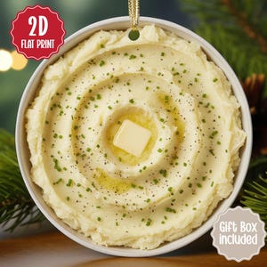 Mashed Potatoes Ornament, 2D Flat Printed Ceramic, Comfort Food Christmas Decor, Potato Lover Keepsake, White Elephant Gift 00FoodC026O